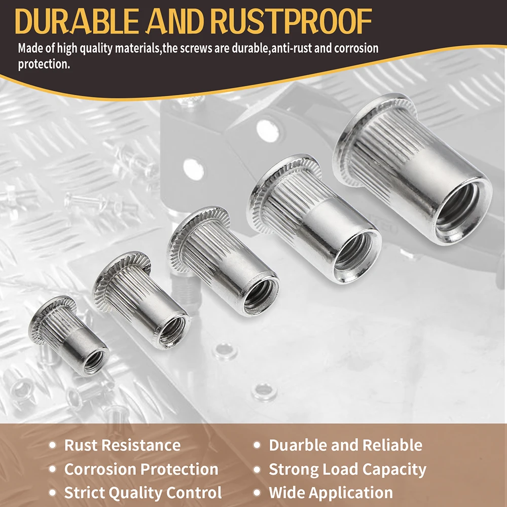 100PCS Aluminium Rivet Nuts Set Nutserts Threaded Insert Nutsert Cap Flat Head Rivet Nuts Carbon Steel M3 M4 M5 M6 M8