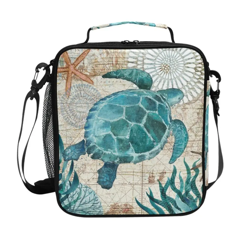 Portable BPA Free Fitness Cool Box Boys Girls Children Thermal Lunch Box Kids Cartoon Turtle Printing School Insulated Lunch Bag