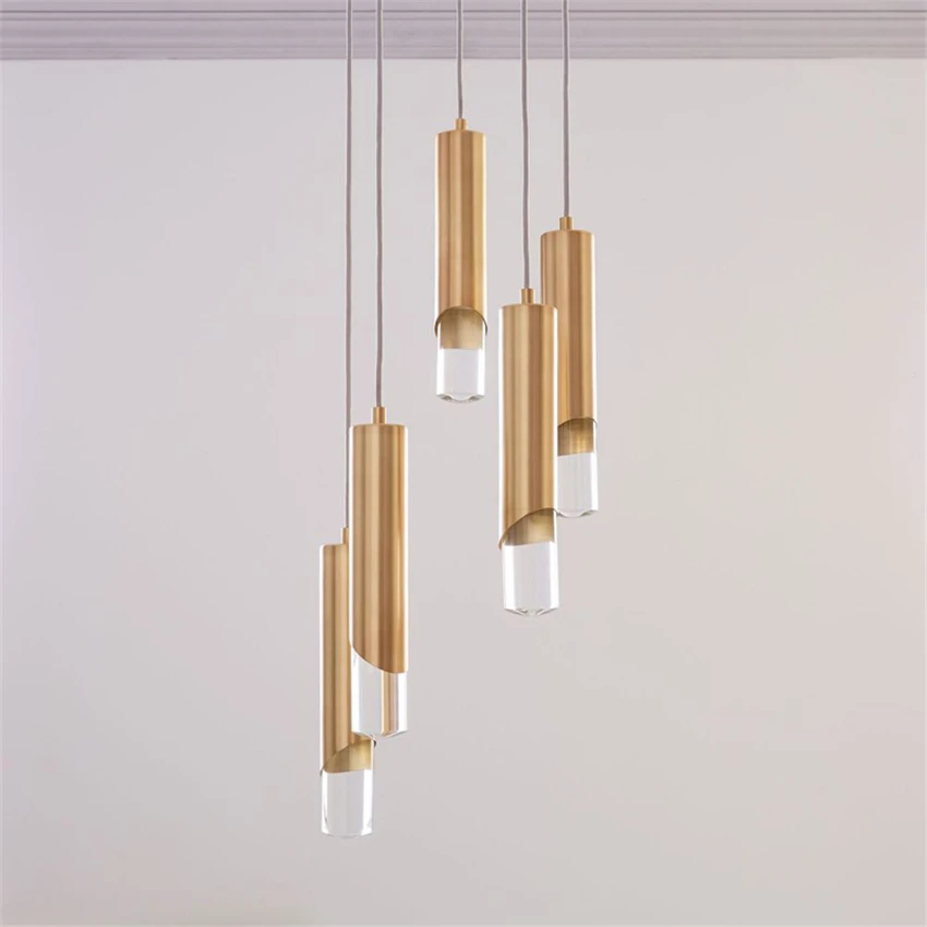 Nordic gold crystal pendant lights bedroom living room corridor lamps modern luxury dining room bar glass tube hanging lighting