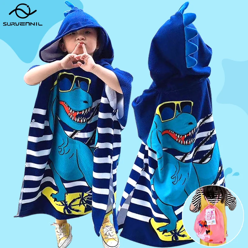 Baby Accessories Cartoon Beach Bath Towel Child Kid Hooded Cloak Bathrobe Quick Dry Cotton Poncho Towel Children Swimming Towels