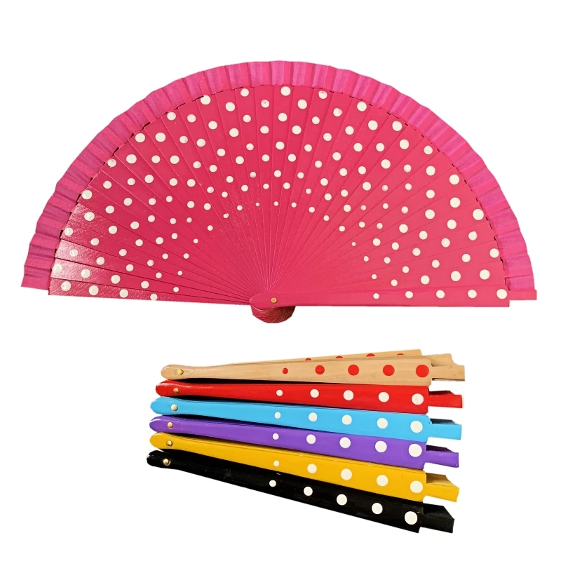 

12PCS Polka Dots Design Spanish Dance Fan Wood Craft Wedding Favor Holiday Gift With Mixed Colors Assorted