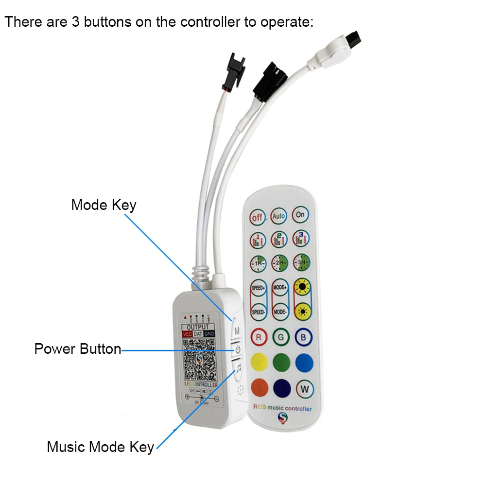 DC5V-24V Bluetooth-Compatible Music Symphony Dual-Head LED Controller IR 24 Key Remote For WS2812 WS2811 1903 LED Light Strip