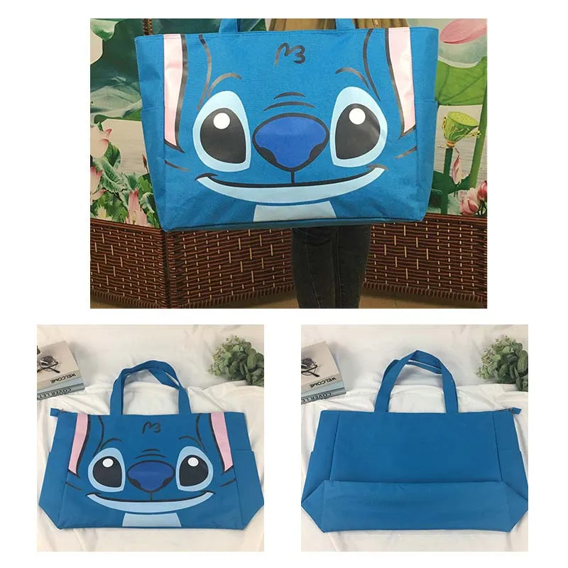 Disney 50*38*14CM Oversized Tote Shopping Bag Stitch Waterproof Shopping Bag Foldable Cartoon Canvas Travel Bag Mommy Bags