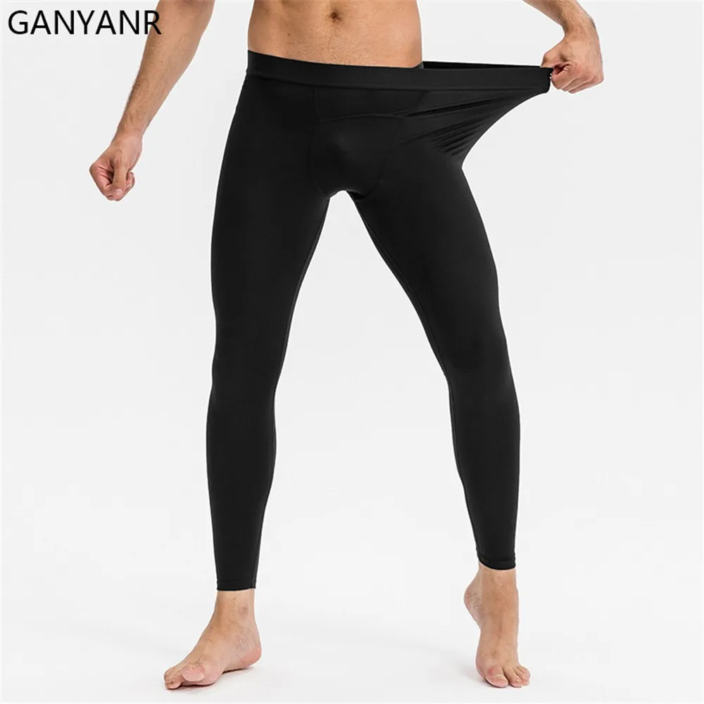 GANYANR Running Tights Men Compression Pants Leggings Sportswear Gym Fitness Sport Sexy Basketball Yoga Training Workout Long