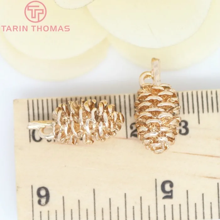 4PCS 10x19MM 24K Champagne Gold Color Plated Brass Pinecone Charms Pendants High Quality Diy Jewelry Accessories