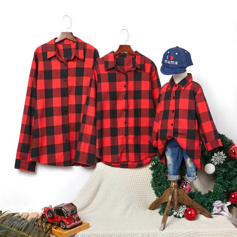 Mother Daughter Baby Clothes Family Matching Outfits Father Son T Shirt Plaid Shirt Mum Mama and Daughter Girl Red Sweatshirt