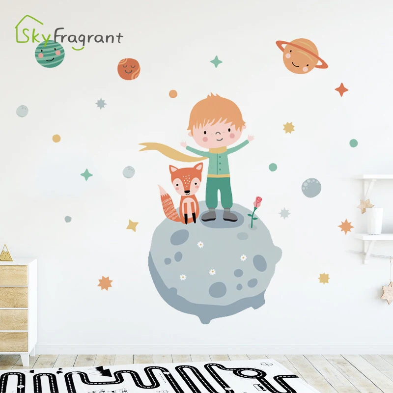 Kids Room Decoration Cartoon Little Prince Planet Wall Sticker Self-adhesive Baby Bedroom Wall Decor Home Decor House Stickers