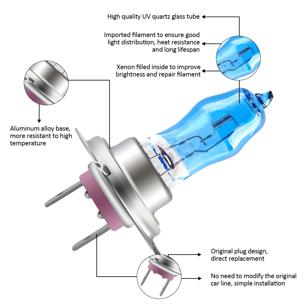 Bombilla halógena superblanca, faro delantero de motocicleta de 100W, 12V, 6000K, H1, H3, H4, H7, H9, H11, 9006, lámpara antiniebla automática, 2