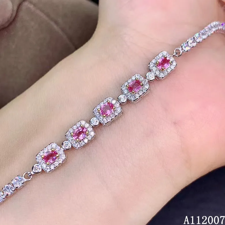 

KJJEAXCMY fine jewelry 925 sterling silver inlaid natural pink sapphire bracelet noble female support testing