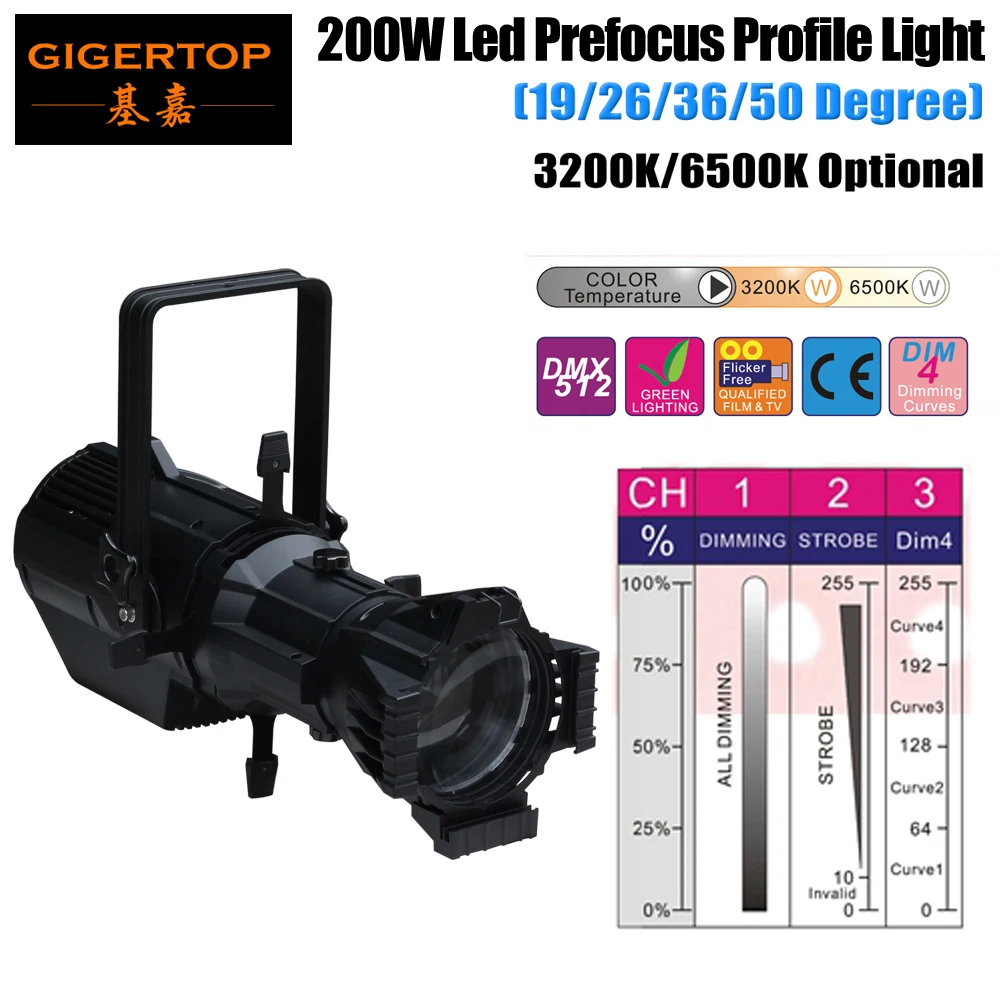 

TIPTOP TP-001 200W LED Prefocus Profile Light (19/26/36/50 Degree to Choose) 3200K Warm White Projector White Ellipsoidal Studio