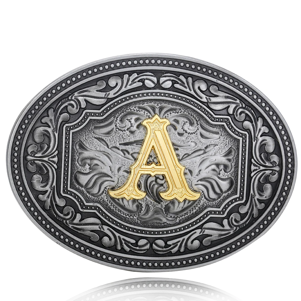 

Western cowboy zinc alloy belt buckle initials A to Z cowboy belt buckle men and women birthday gifts