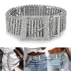 Womens Fashion Belts 10 Rows Full Rhinestone Shiny Waistband Casual Party Dress Belt Chain New