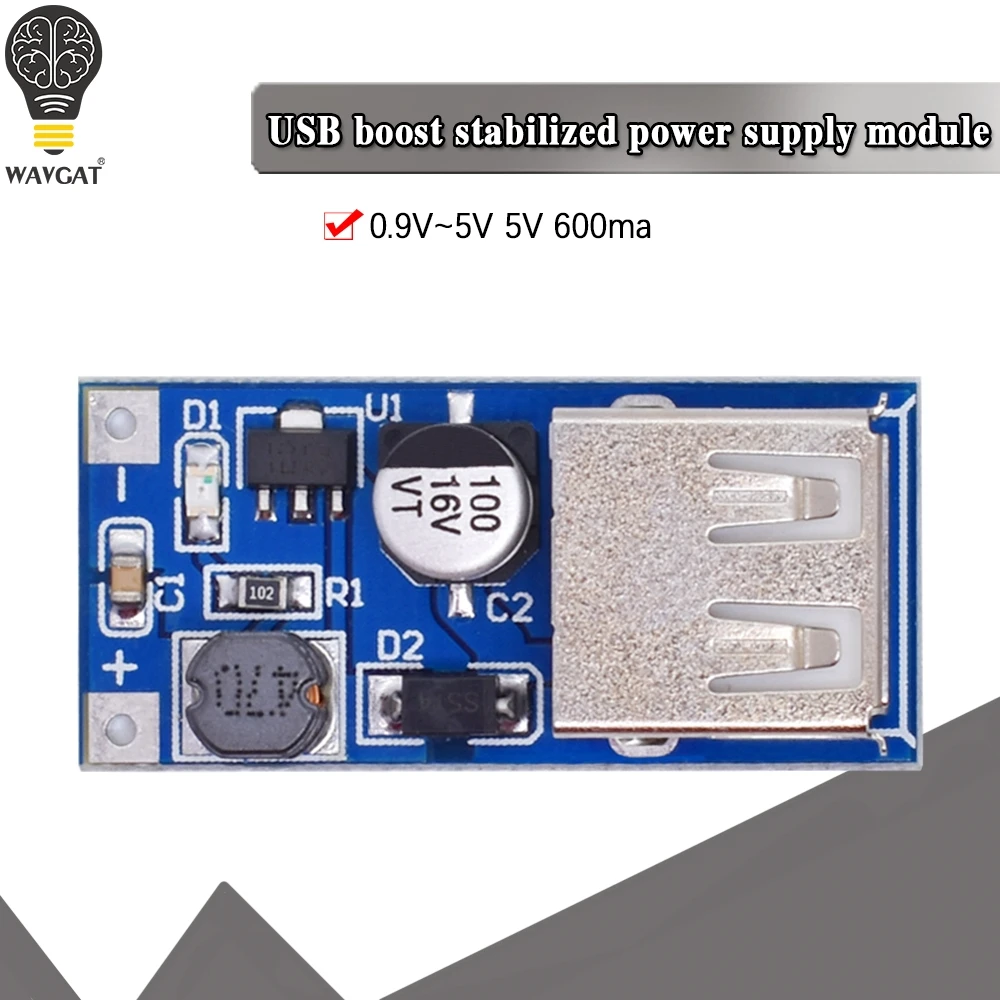 WAVGAT DC-DC ładowarka wyjściowa USB zwiększona moc moduł Boost 0.9V ~ 5V do 5V 600MA przenośne zasilanie USB Boost pokładzie