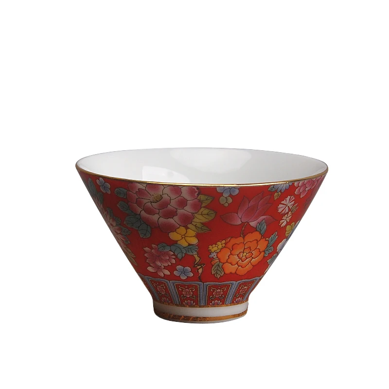 Taza maestra de esmalte de cerámica, sombrero de bambú, juego de té de Kung Fu, taza grande de té de flores, tazón de té de flores múltiples, taza individual