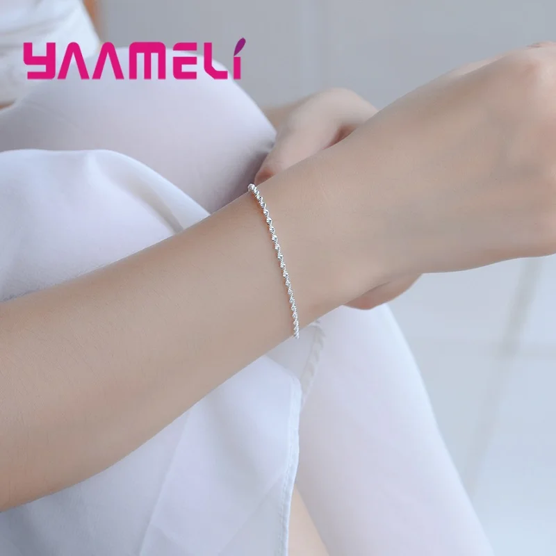 Charm 925 Sterling Silver Water Wave Chain Bracelet Solid Silver Fashion Women Girls Lady Fine Silver Jewelry