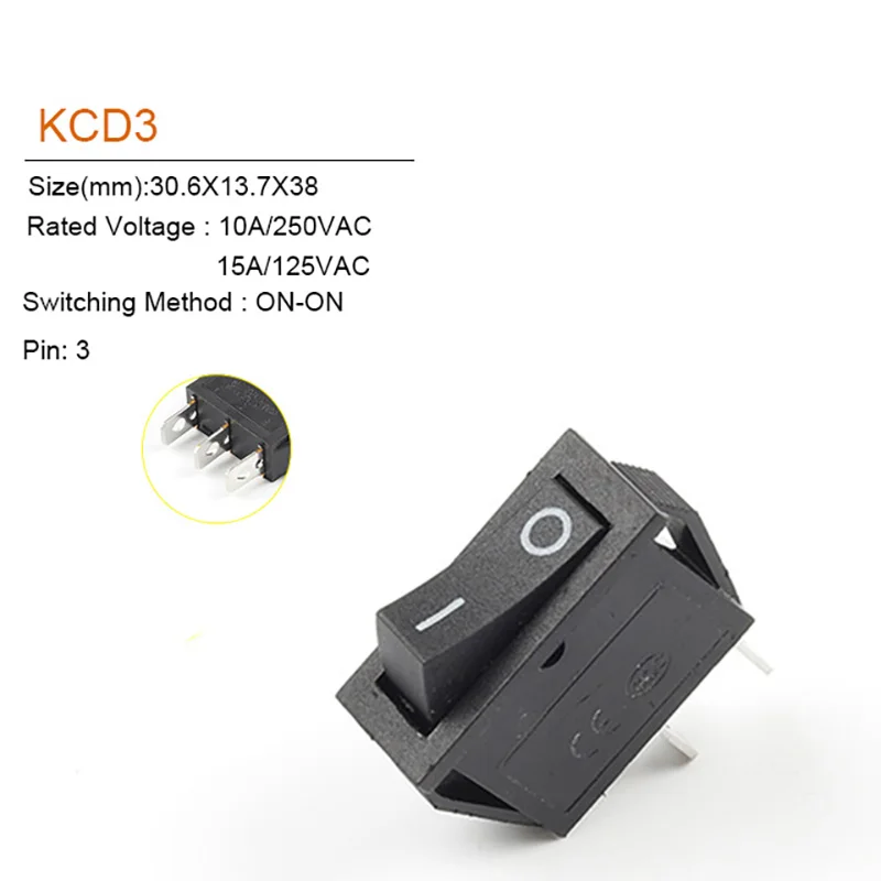 5/10PCS 2/3Pin KCD3 Power Switch 10A 250V AC 15A 125V AC ON-OFF-ON 2/3 Position Electrical Equipment Switch  With Light