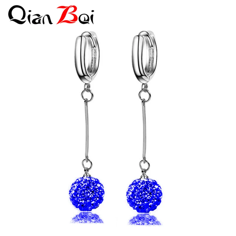 QianBei-Multi-Color Ball Crystal Round Silver Earrings for Women, Fashion Jewelry, 13 Colors, New Arrival