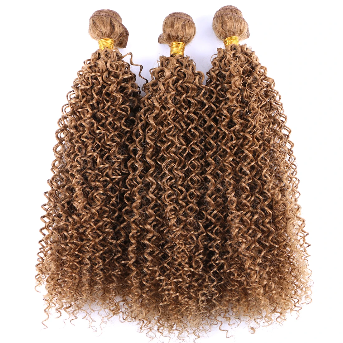 Pacotes perversos do cabelo encaracolado dourado louro preto natural para mulheres, extensões sintéticas do cabelo do Afro, 100g, 8 "a 30"