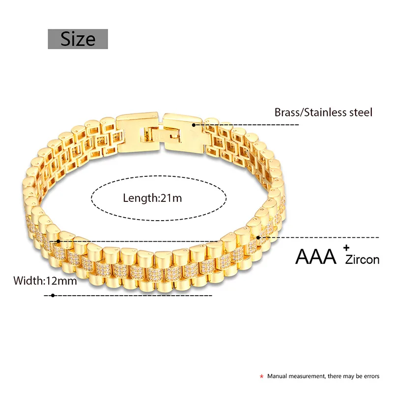 Hip Hop AAA CZ Stone Paved Bling Iced Out Watch Band Link Chain Bracelets Bangle for Men Rapper Jewelry Drop Shipping