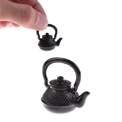Mini Black Metal Boiling Water Kettle 1/12 Dollhouse Kitchen Canteen Miniature Doll House Decor Girl Gift Toys Doll Accessories