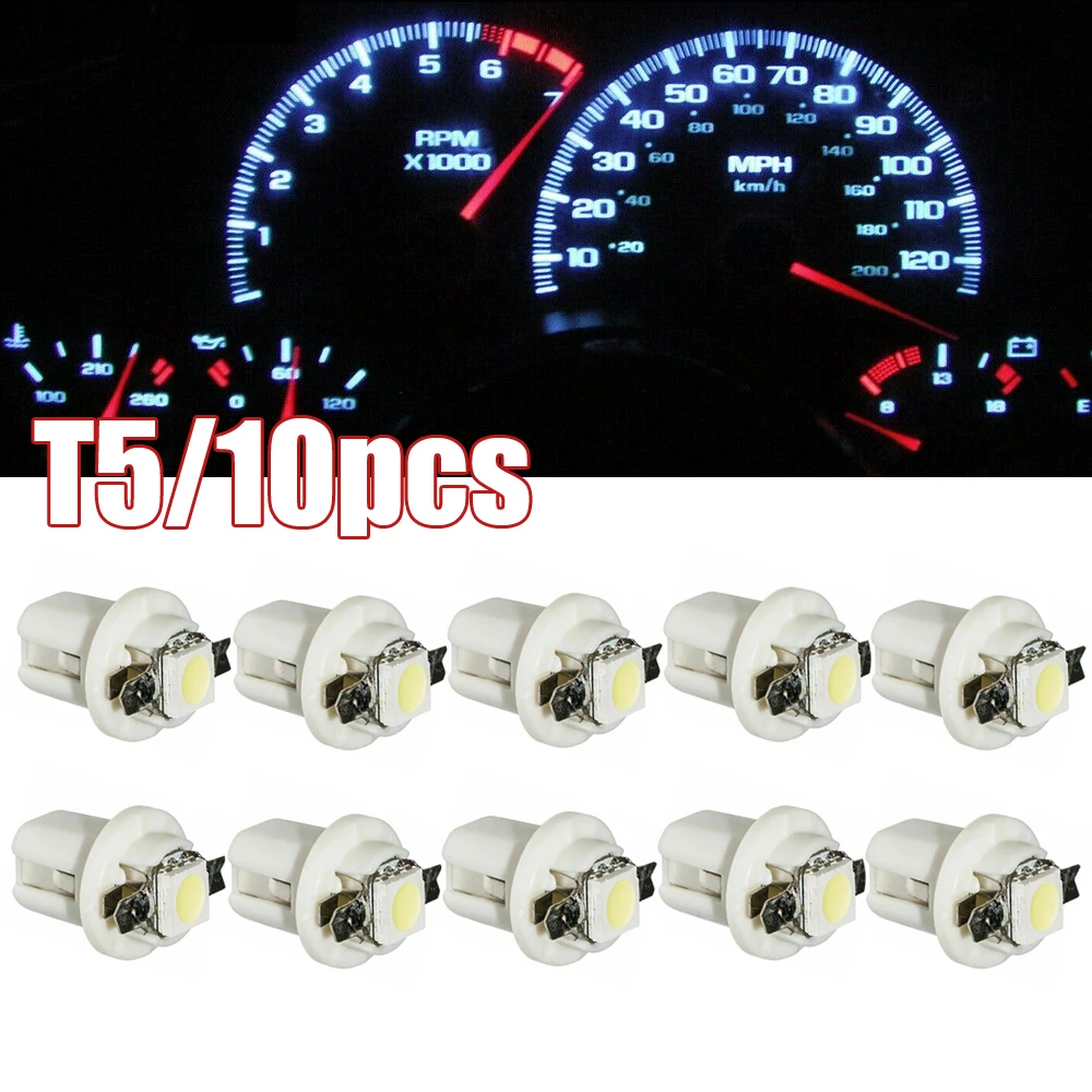 10Pcs T5 B8.5D 5050 SMD White Car Auto Vehicle Dashboard Instrument LED Light Bulb Lamp Creative Interior Decoration Accessories