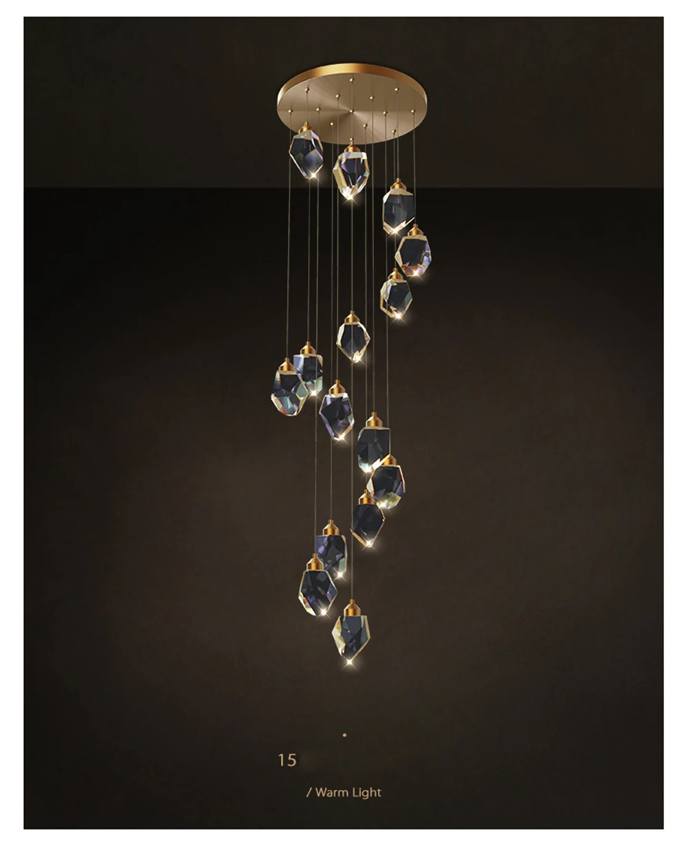 LED Copper Crystal Stone Golden Pendant Lamp Light