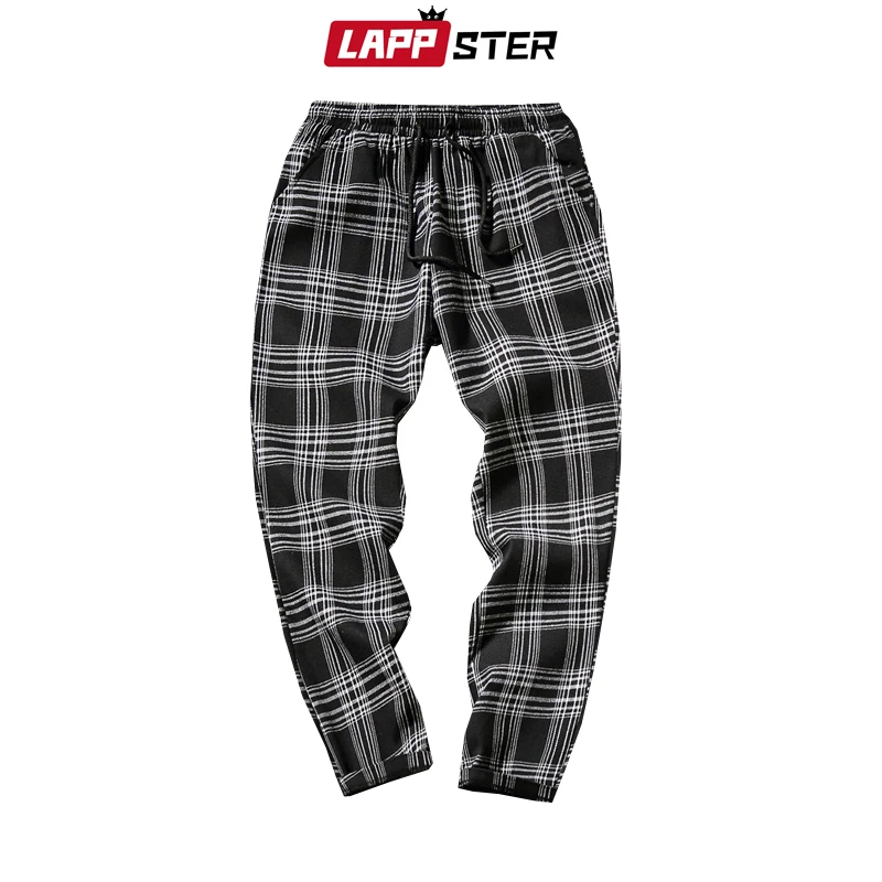 LAPPSTER Mens Black Harajuku Plaid Pants 2023 Men Japanese Streetwear Baggy Sweatpants Male 5 Colors Vintage Casual Trousers