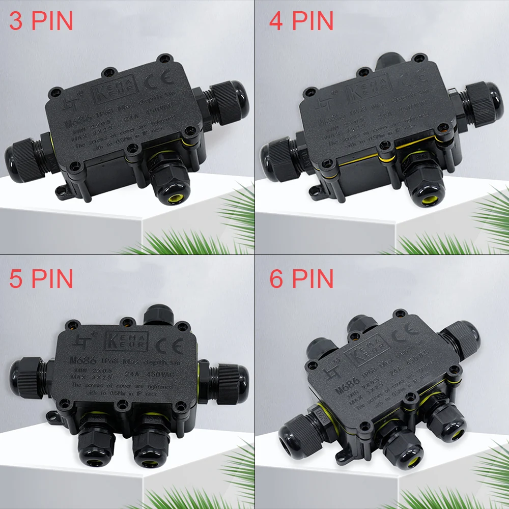 IP68 Waterproof Junction Box 2/3/4/5/6 Way 4-8mm 6-11mm Connector Gland Electrical Cable Wire Connectors With Terminal 450V