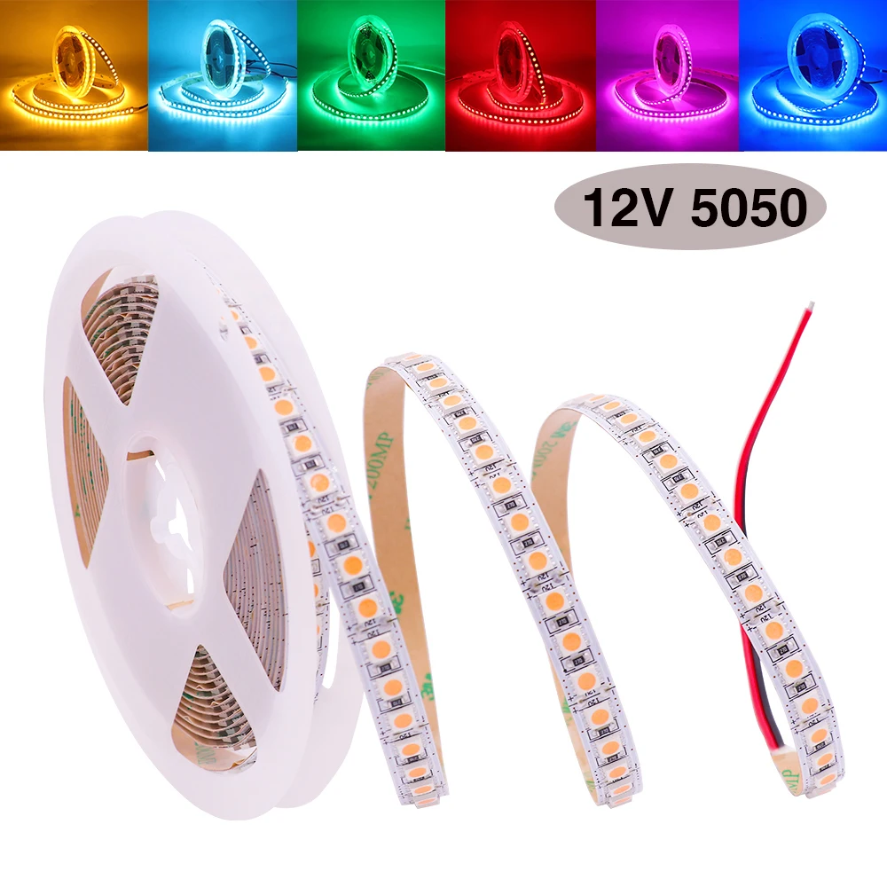 DC 12V 5050 Led Strip 60 120 leds/m IP21 IP65 Waterproof RGB White/Warm White/Red/Blue/Green Flexible Tape LED Light 5m