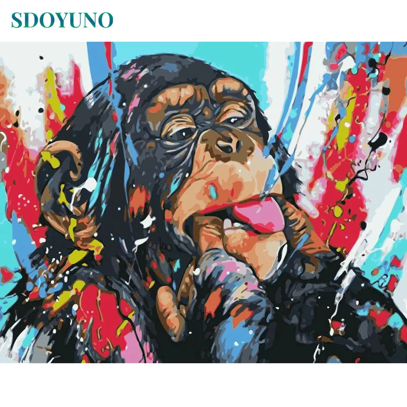 

SDOYUNO 60x75cm Painting By Numbers Kits Frame Monkey Paint By Numbers DIY Draw Number Animals Canvas Painting Unique Gift