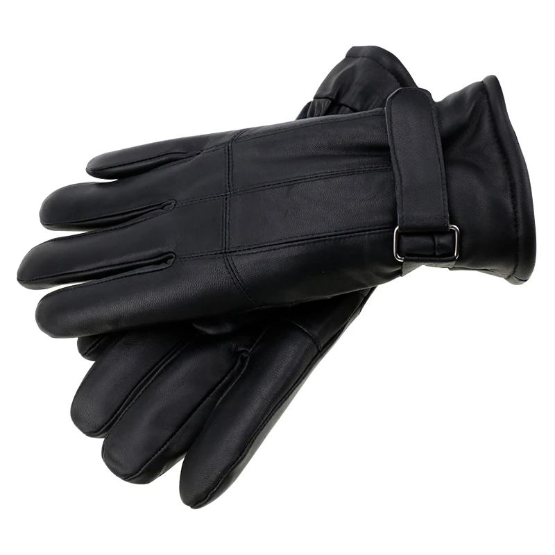 

Men Mittens Real Leather Gloves Genuine Leather Black Gloves Thick Cotton Winter Outdoor Riding Warm Mittens