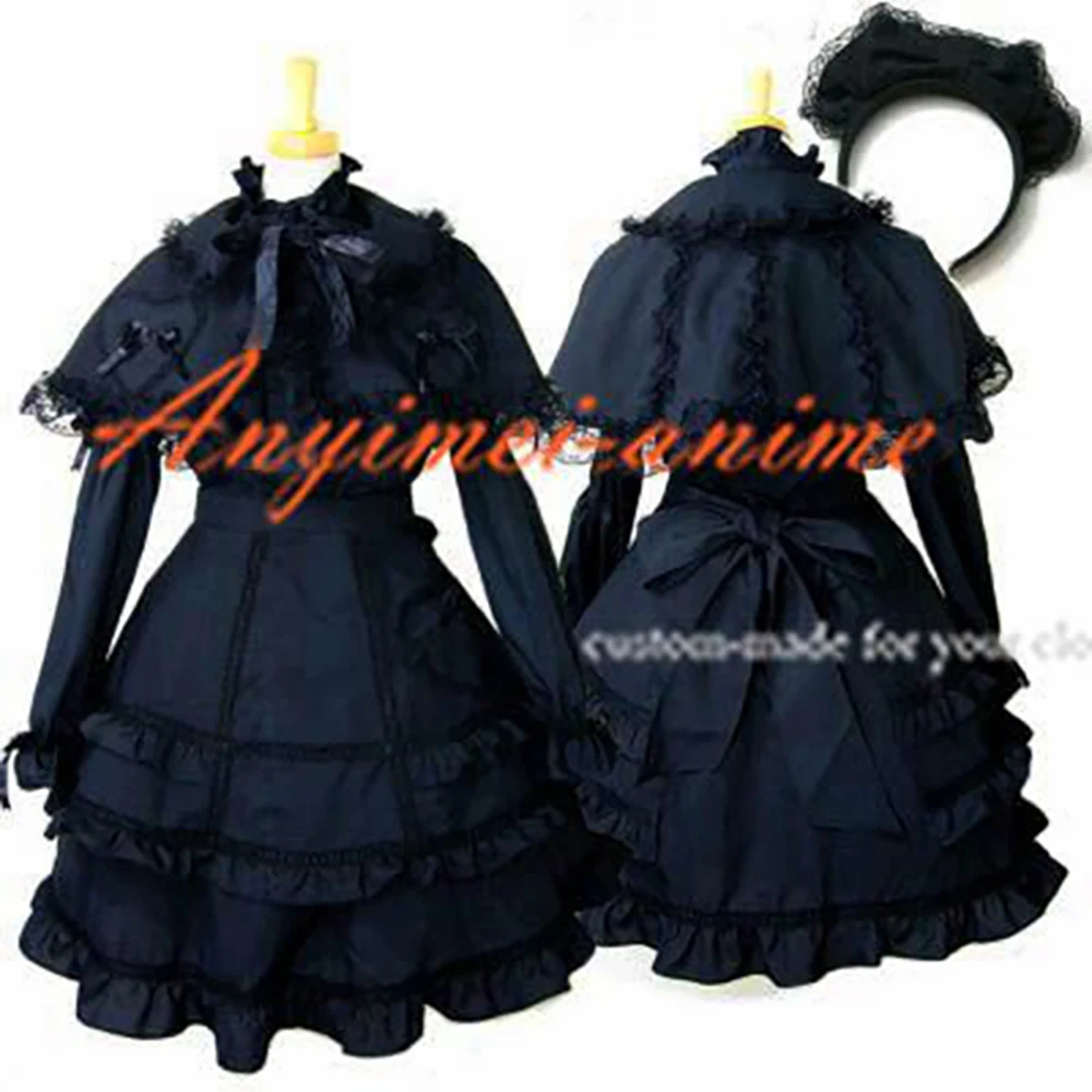 

fondcosplay Sissy Maid Gothic Lolita Punk Fashion black cotton Dress Outfit Dress Cosplay Costume CD/TV[CK622]