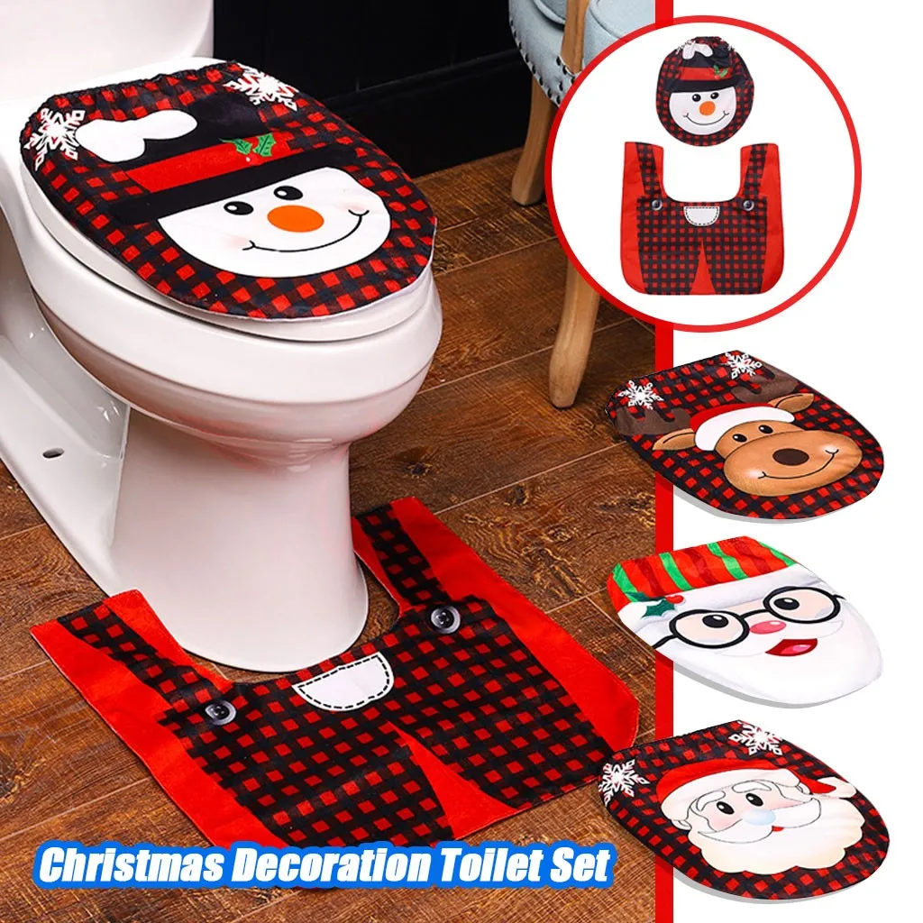 

christmas decorations for home Christmas Santa Toilet Seat Carpet Cover Combination boze navidad 2020 christmas ornament
