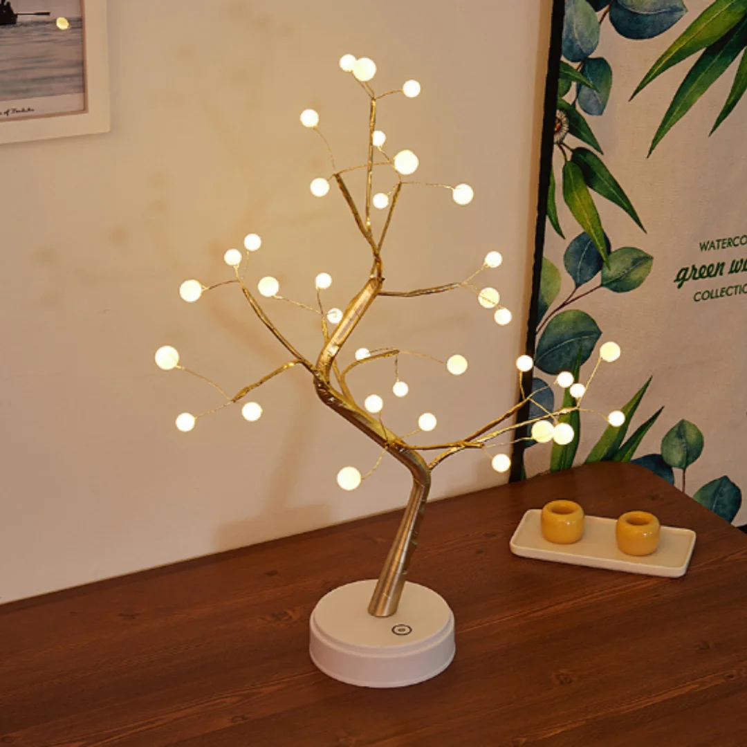 LED Tabletop Tree Lamp with 36 Pearls, DIY Artificial Tree Lamps, Christmas Room Decoration, Battery or USB Operated