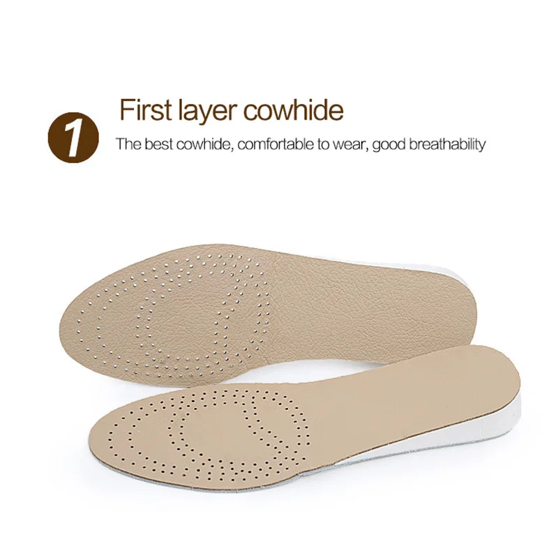 Unisex EVA Invisible Height Increase Insoles Double Cowhide Leather Soles for Men Women Shoes Lift Taller Increasing Insole Pads