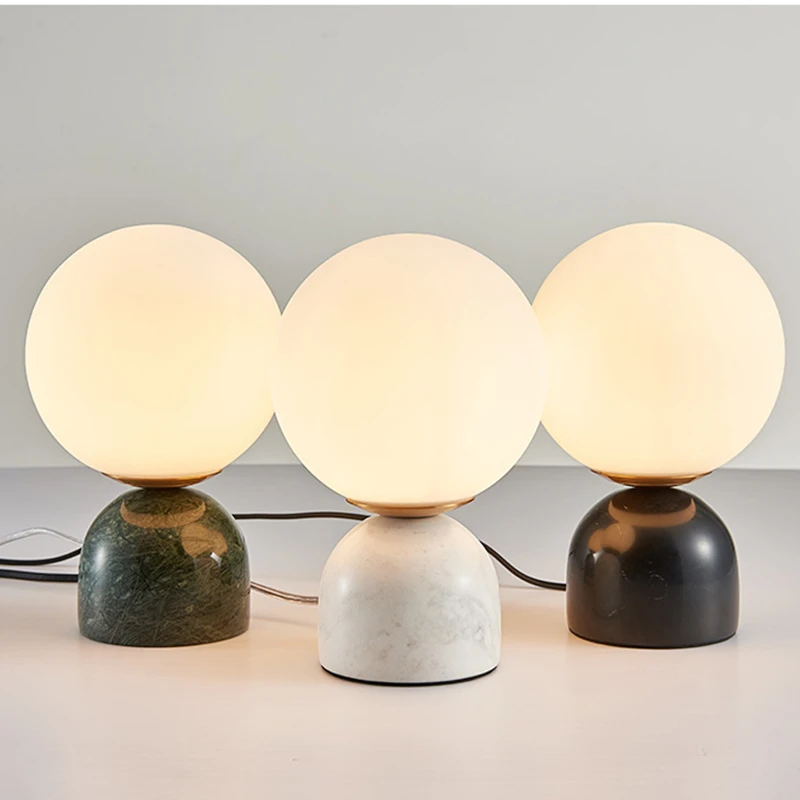 Nordic Bedside Marble Round Glass Table Lamp For Living Room Study Dining Light Luxury Hot Sale Bedroom Furniture