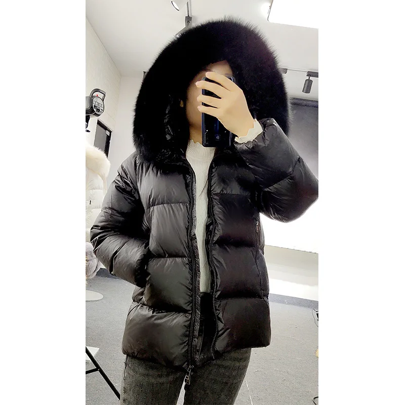 Maomaokong Winter Female Parkas White Duck Down Jacket Real Fox Fur Collar Hooded Warm Women\'s Feather Coat Outwear