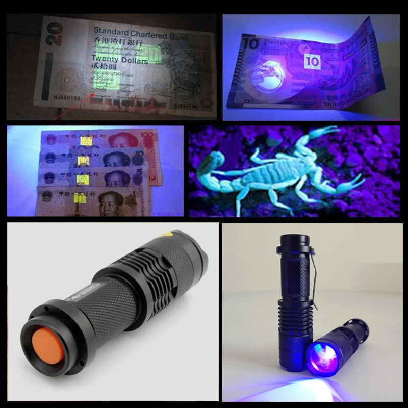 LED UV Flashlight Ultraviolet Torch With Zoomable Mini Black Pen Light Lamp Pet Urine Stains Detector Scorpion Hunting