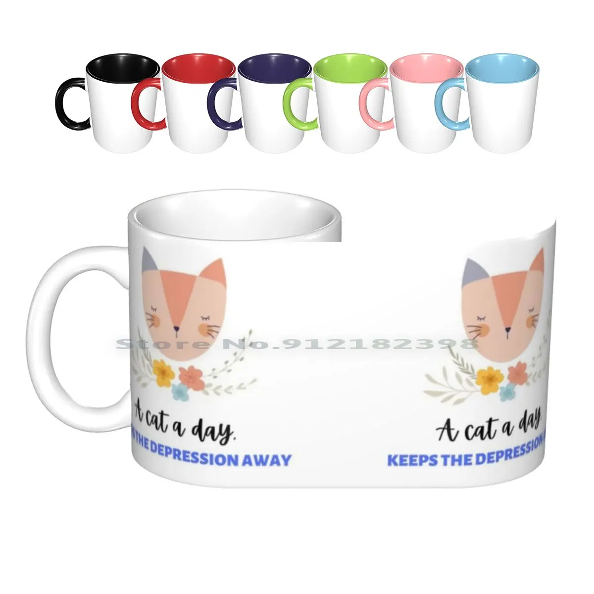 A Cat A Day Keeps The Away Funny Cool Design Ceramic Mugs Coffee Cups Milk Tea Mug Cat Funny Happy Cute Kitten Pet Excited