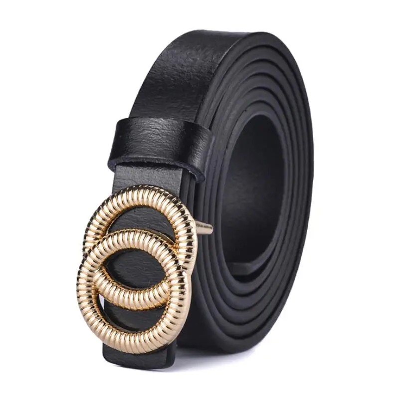 new listing lady leather belt high quality fashion belts Women Double Ring Buckle Leather Belt Luxury Female JeansWaistband Belt