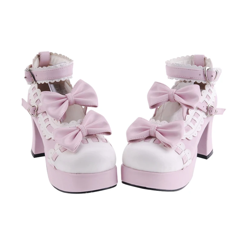 Chaussures Lolita avec boucle en dentelle à tête ronde pour fille, jolie robe, princesse, demoiselle, uniforme JK, Kawaii, Tea Party, haute aide