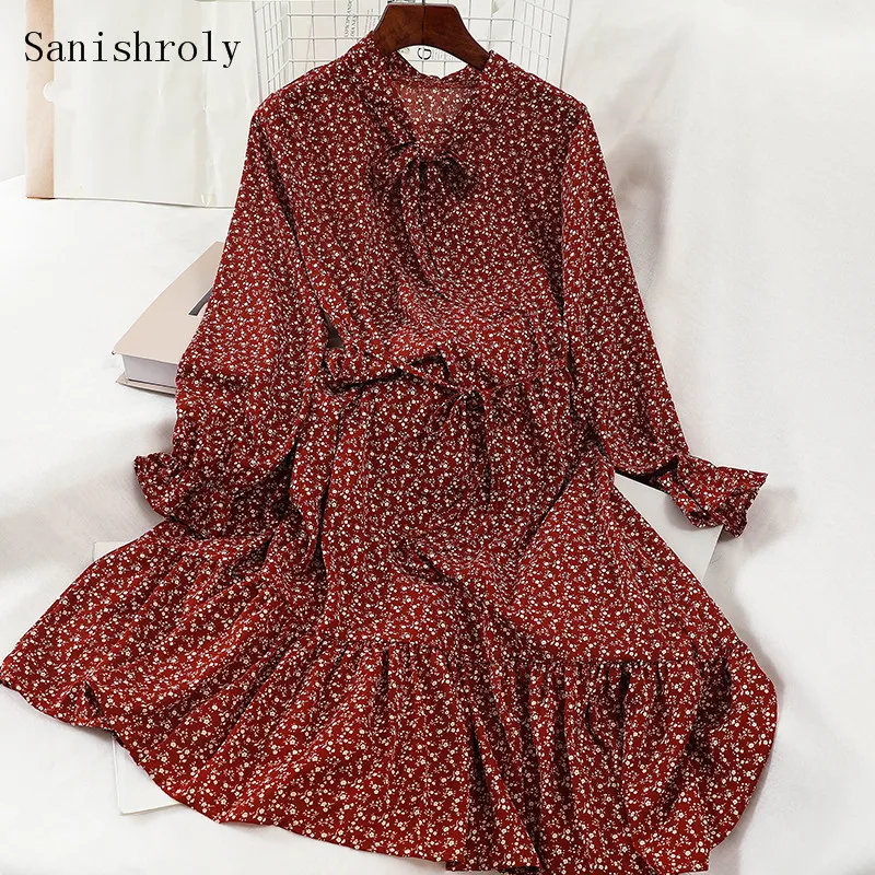 

Sanishroly 2020 New Spring Autumn Women Long Dress Print Chiffon Dresses Female Tie Bow Long Sleeve Bohemia Dress Vestidos SE910