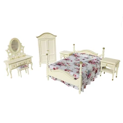 ILAND Dollhouse Miniatures Bedroom Furniture Mini Bed Dresser Closet Doll House Accessories Christmas Gift Toys For Girls Boys