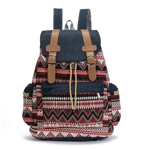 Imagen 2 del producto Mochila nacional con estampado para mujer, Mochilas escolares de lona para adolescentes, bolso de hombro, mochila de viaje de fin de semana, Mochilas femeninas vaqueras