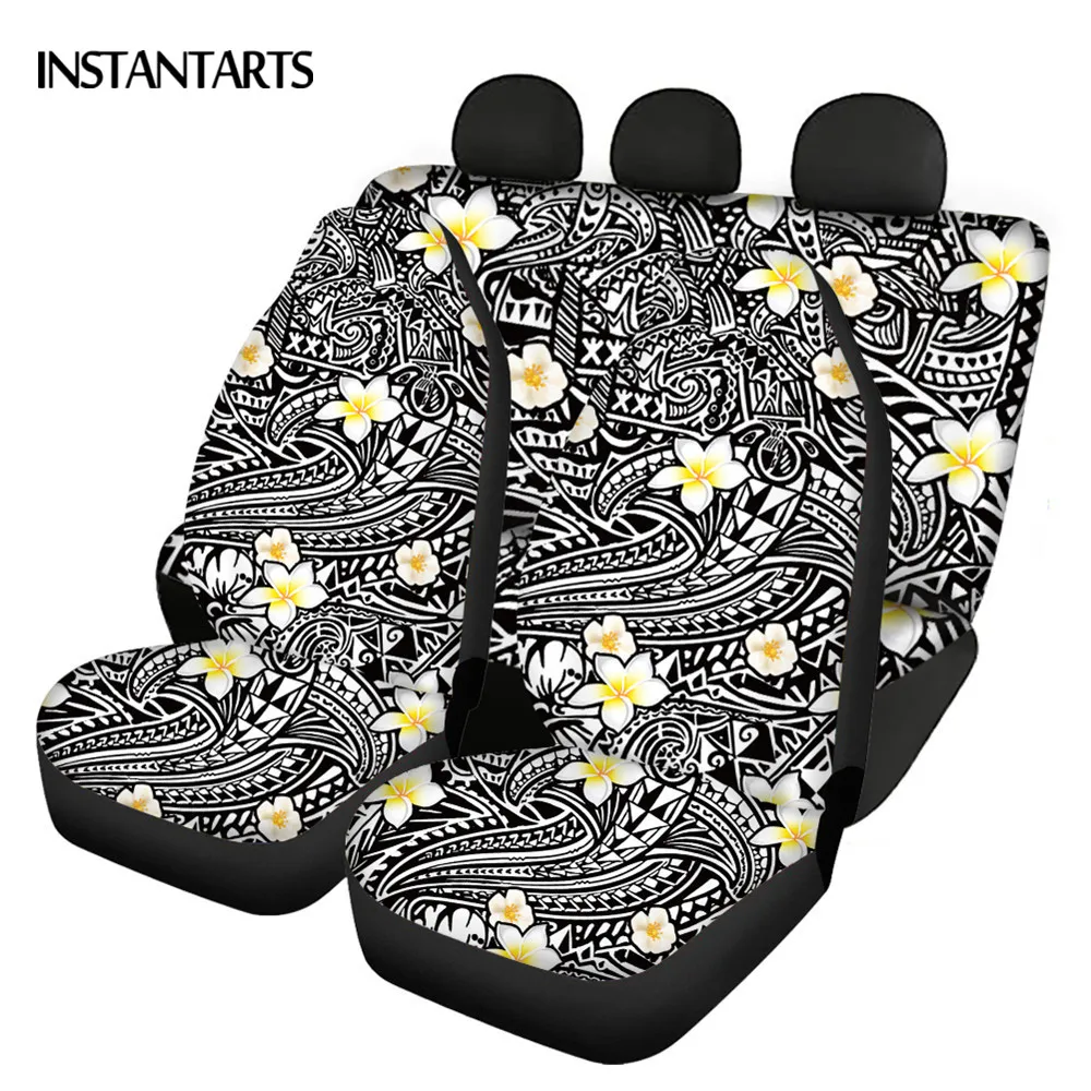 INSTANTARTS Pure Color Polynesian Hibiscus Flower Print Front and Back Car Seat Cover Heavy-Duty Car Interior Seat Covers Soft