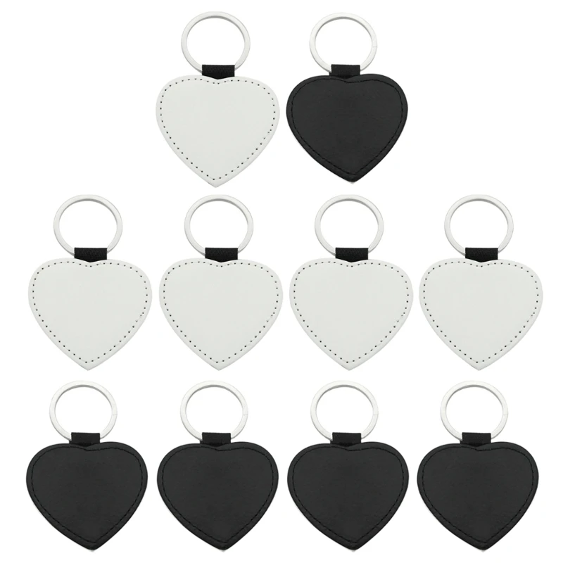 

2025 New 10Pcs Leather Keychains Blank Heart Round Square MDF Keychains Sublimation Heat Transfer Keychains Kit Jewelry Making