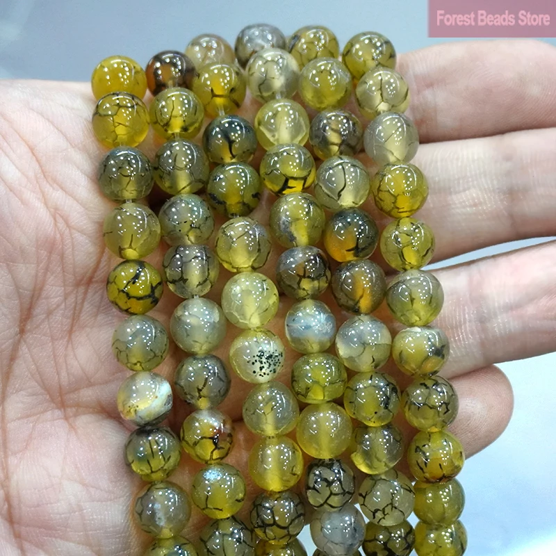 Green Dragon Vein Agates Natural Stone Round Beads DIY Bracelet Necklace Charm for Jewelry Making 15