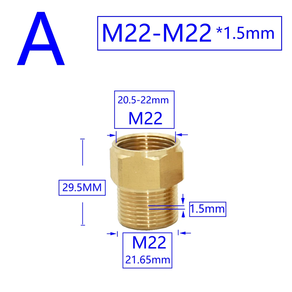 Messing Männlich Weiblich 1/2 "M14 M18 M22 3/8" Gewinde Anschluss Zahn Pitch 1,5mm Kupfer Wasserhahn Waschen maschine Bad Koppler – Detail 4