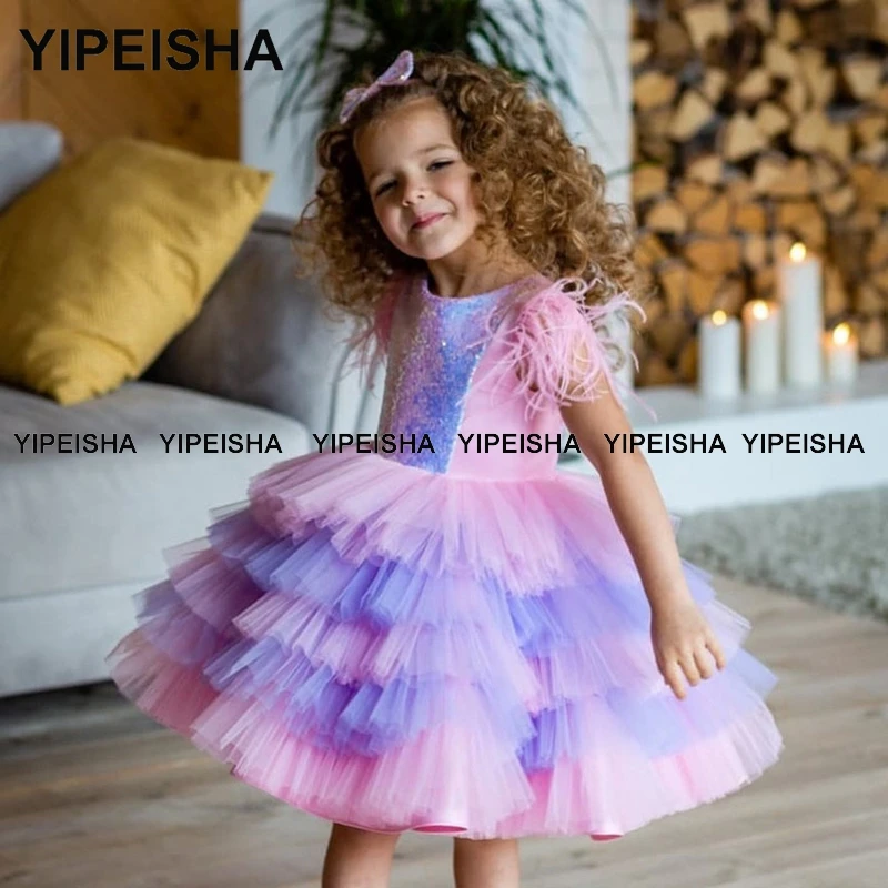 Yipeisha bebê menina cupcake vestido crianças festa de aniversário vestido na altura do joelho vestido de baile inchado vestidos da menina de flor para o banquete de casamento