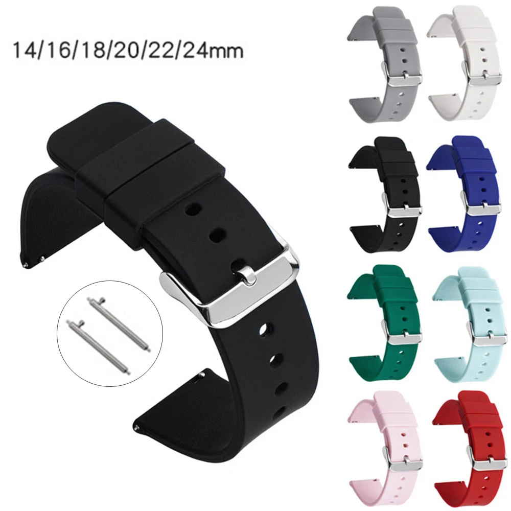 Tali silikon 12/14/16/18/20/22/24mm karet gelang cepat lepas lembut untuk Samsung Galaxy 4 5 Pro Huami Huawei Garmin jam tangan pintar